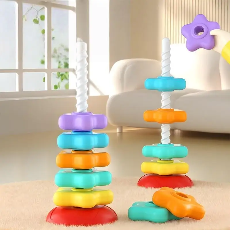 1 Set Baby Stacking Puzzle Toys Montessori Rotating Rainbow Tower Safety And Environmental Protection Colored Children's Toy