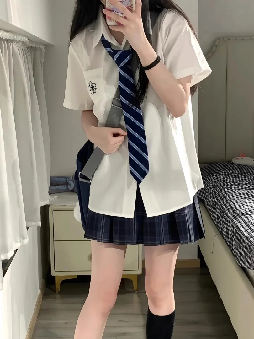 Été femmes école orm irt ort Sve brodé à pois jupe ensemble coupe ample polyvalent Faionable t-pièce ensemble