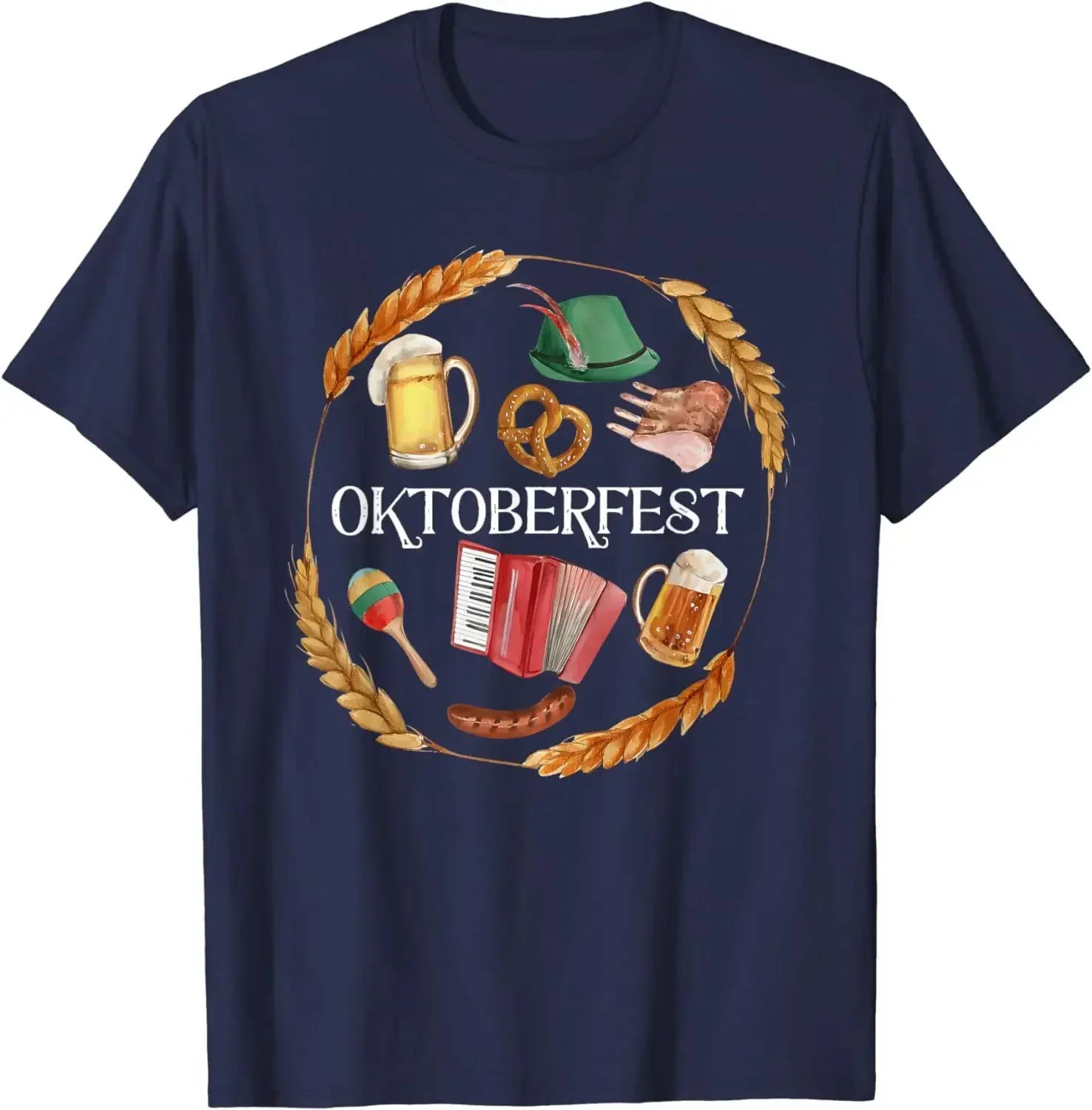 Retro Oktoberfest Culture Food Bavarian Germany Beer Drinking T-shirt Sausage Wheat Beverage Short Sleeve hot summer manga style