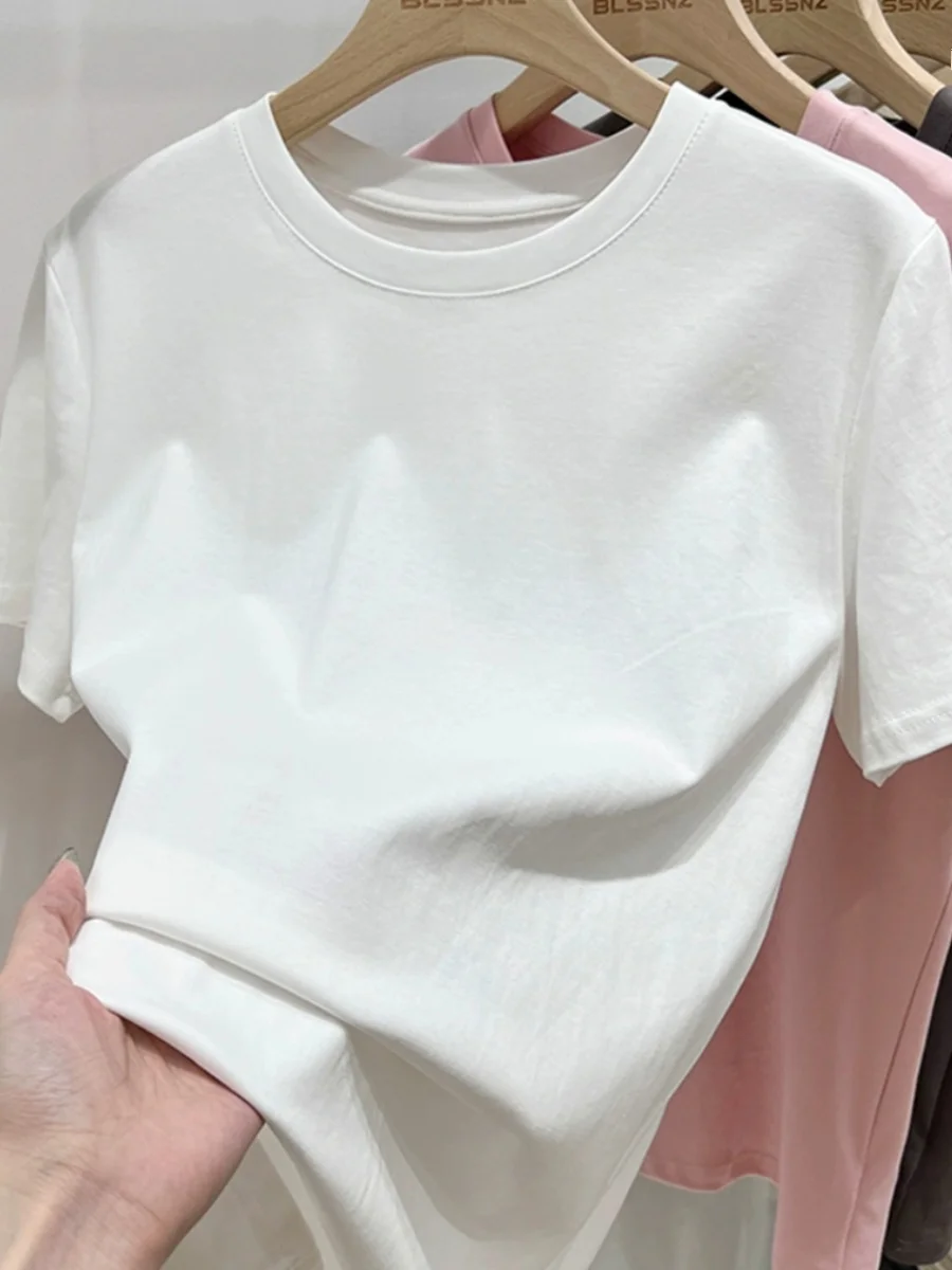 

Повседневный свободный топ с круглым вырезом для женщин, весна-лето, стройнящий, однотонный, универсальный, базовый крой