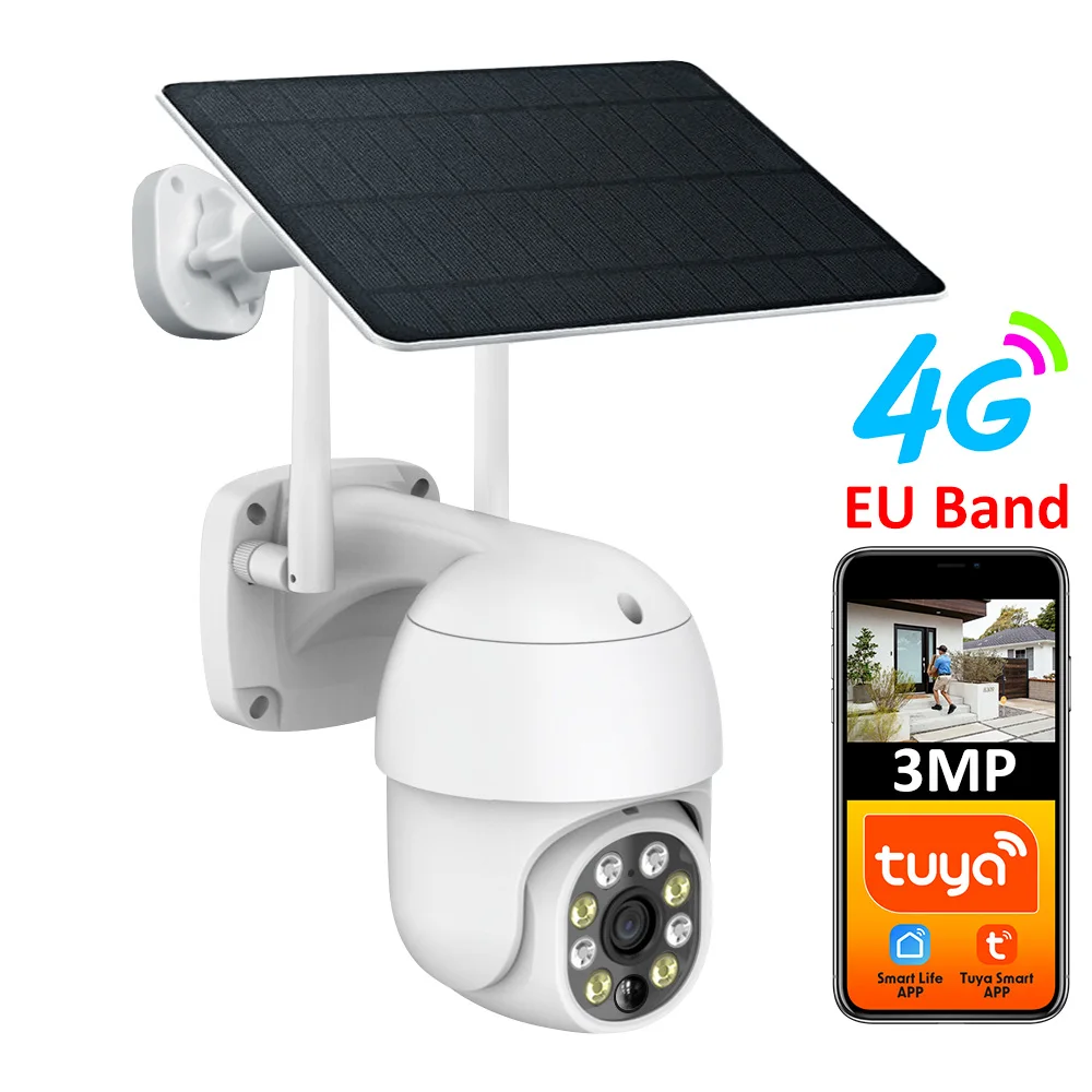 

EU 4G Sim Card LTE Tuya Smart 3MP Battery Solar PTZ Outdoor PIR CCTV Motion Tracking Infrared Color Night Vision Cellular Camera