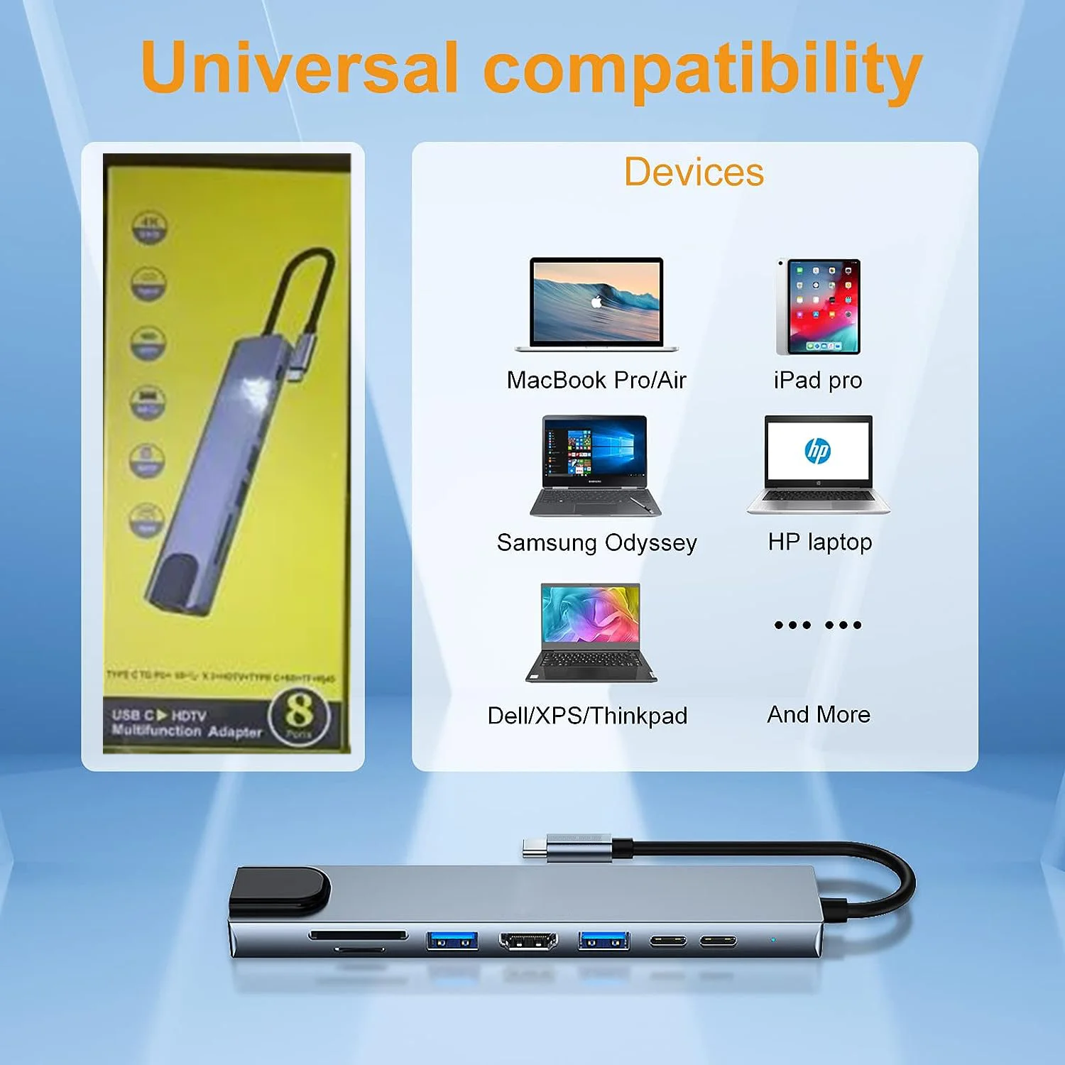 8 in1 USB C HUB 3.0 Type C Splitter 4K Docking Station Laptop Adapter PD SD TF For Macbook Air M1 iPad Pro RJ45 HD-Compatible
