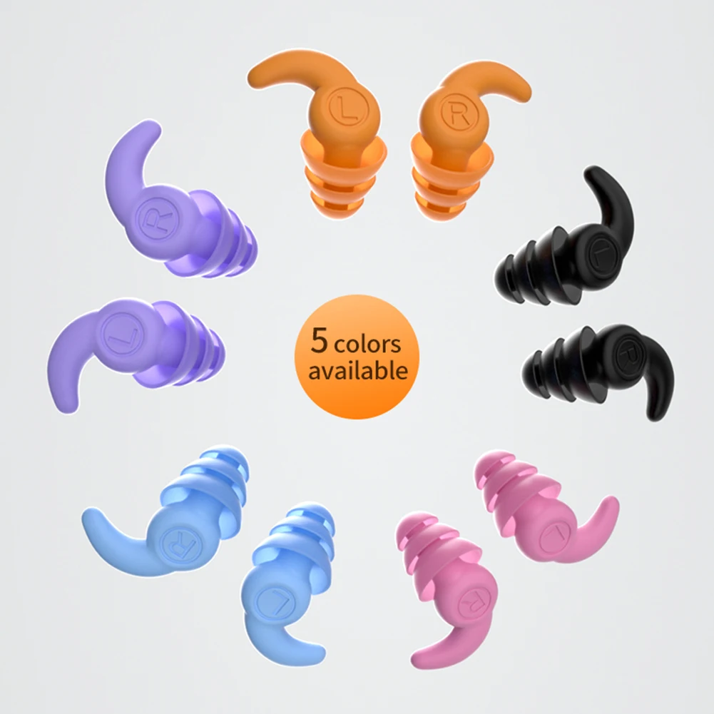 1 Pair Silicone Ear Protector Waterproof 3 Layers Earplugs Sound Insulation Canceling Noise Lightweight Sports Swimming Supplies