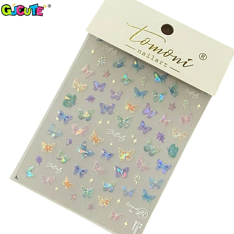 1Pcs Fashion Delicate Butterfly Wing Streamer Laser Sticker Advanced Embossed Nail Art Stickers Colorful Butterfly Fairy Sticker