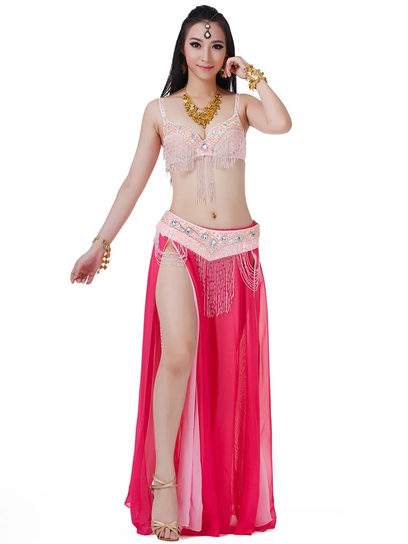 

Adult Women Indian Dancewear Belly Dance Costume Beading Sequin Diamond Embroidery Stage Performance Set Female Rave Outfits