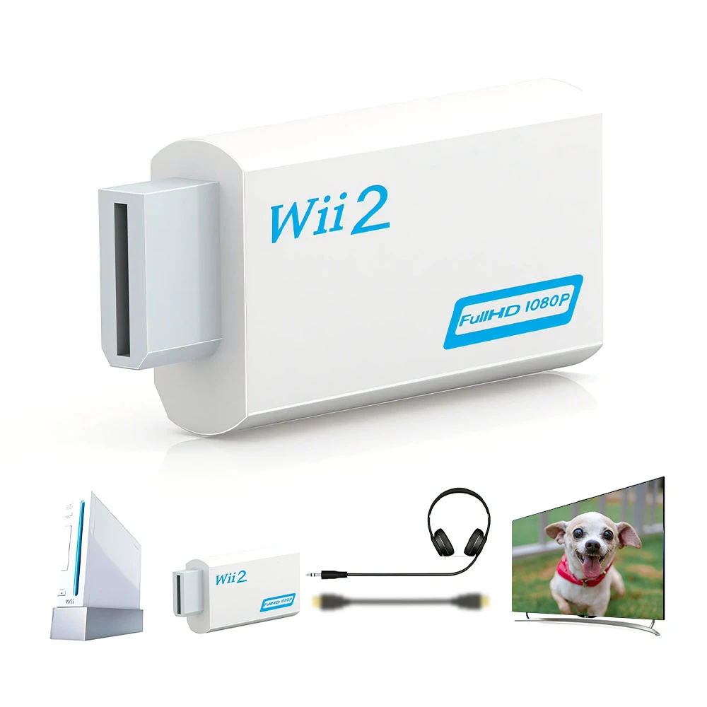 Full HD 1080P Wii to HDMI-compatible Converter Adapter Wii2HDMI-compatible Converter 3.5mm Audio for PC HDTV Monitor Display