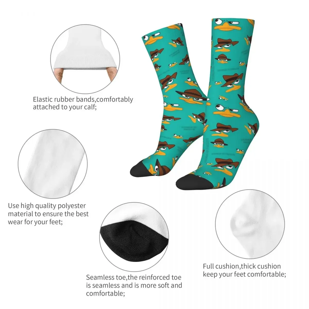 PERRY The Platypus SOCKS Harajuku ถุงเท้าดูดซับเหงื่อชุดถุงเท้ายาวทุกฤดูสำหรับของขวัญ unisex