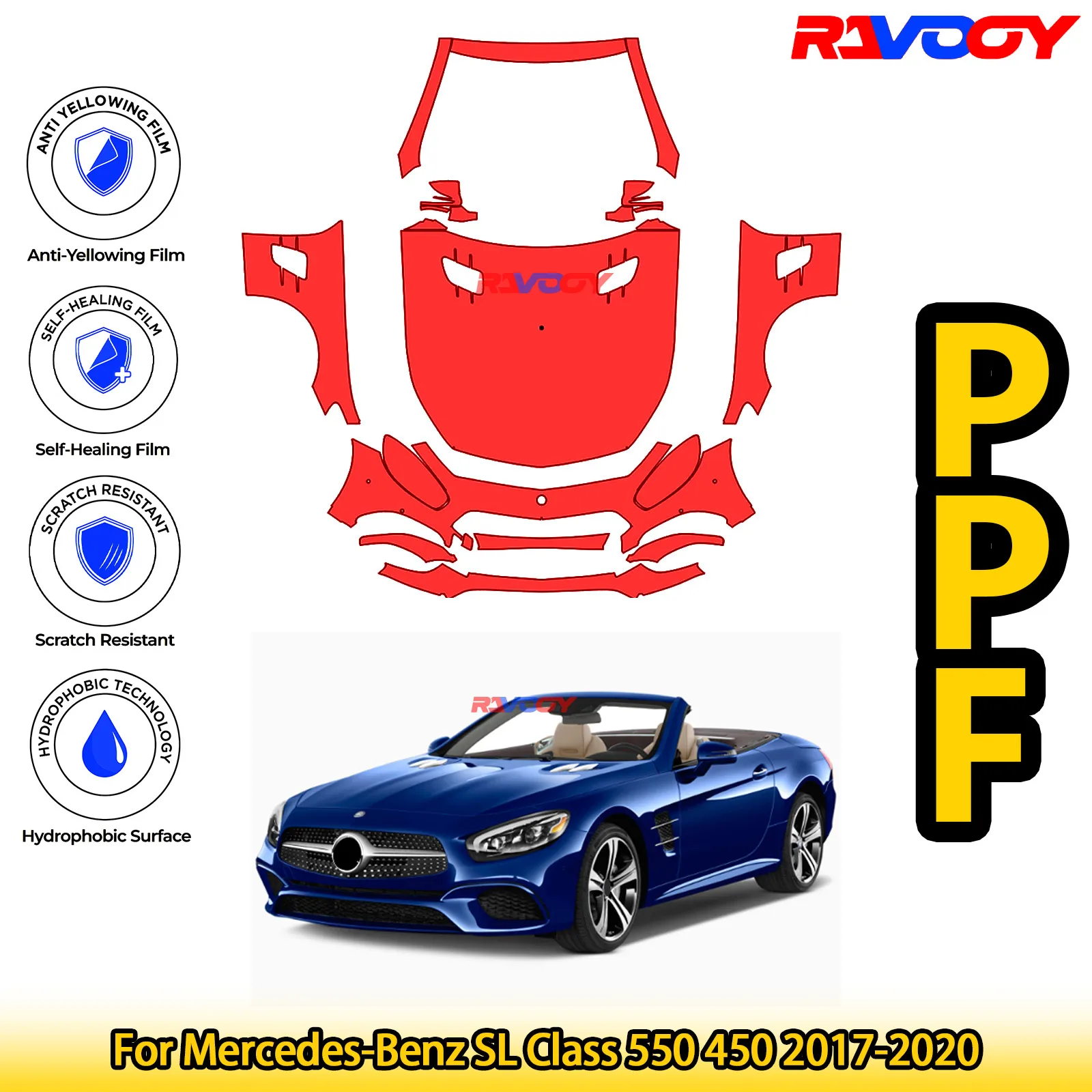 

For Mercedes-Benz SL Class 550 450 2017-2020 Glossy Matte Black Precut front PPF Kit Paint Protection Film