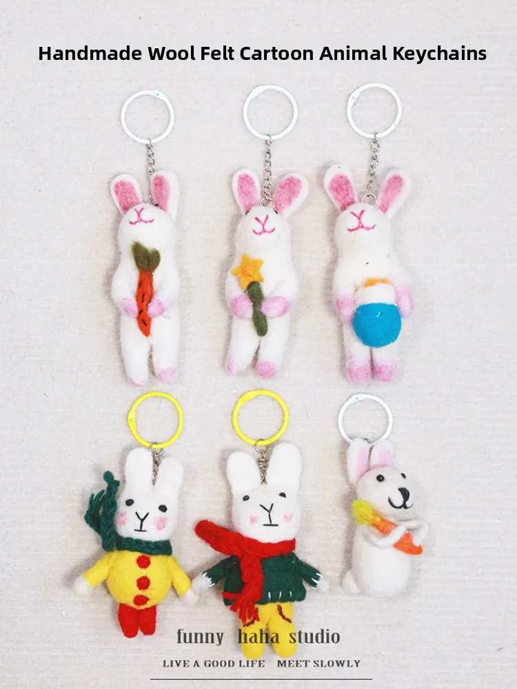 Handmade Korean Japanese Cute Rabbit Felt Keychain Bag Accessory Doll Gift Adorable Wool Felt Pendants for Luggage And Books