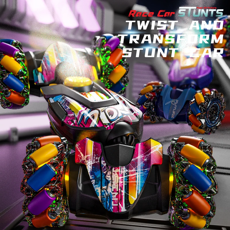 

Remote-controlled spray-shifting car, colorful light show, stunt vehicle, children’s gift, transforming car toy.