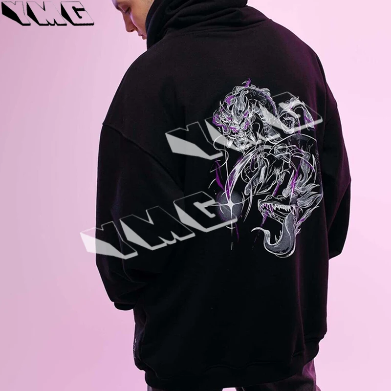 

Men's Cool and Dazzling Dragon Pattern Printed Gothic Hoodie Autumn/Winter Long Sleeve Loose Jacket Casual Oversized Sweatshirt