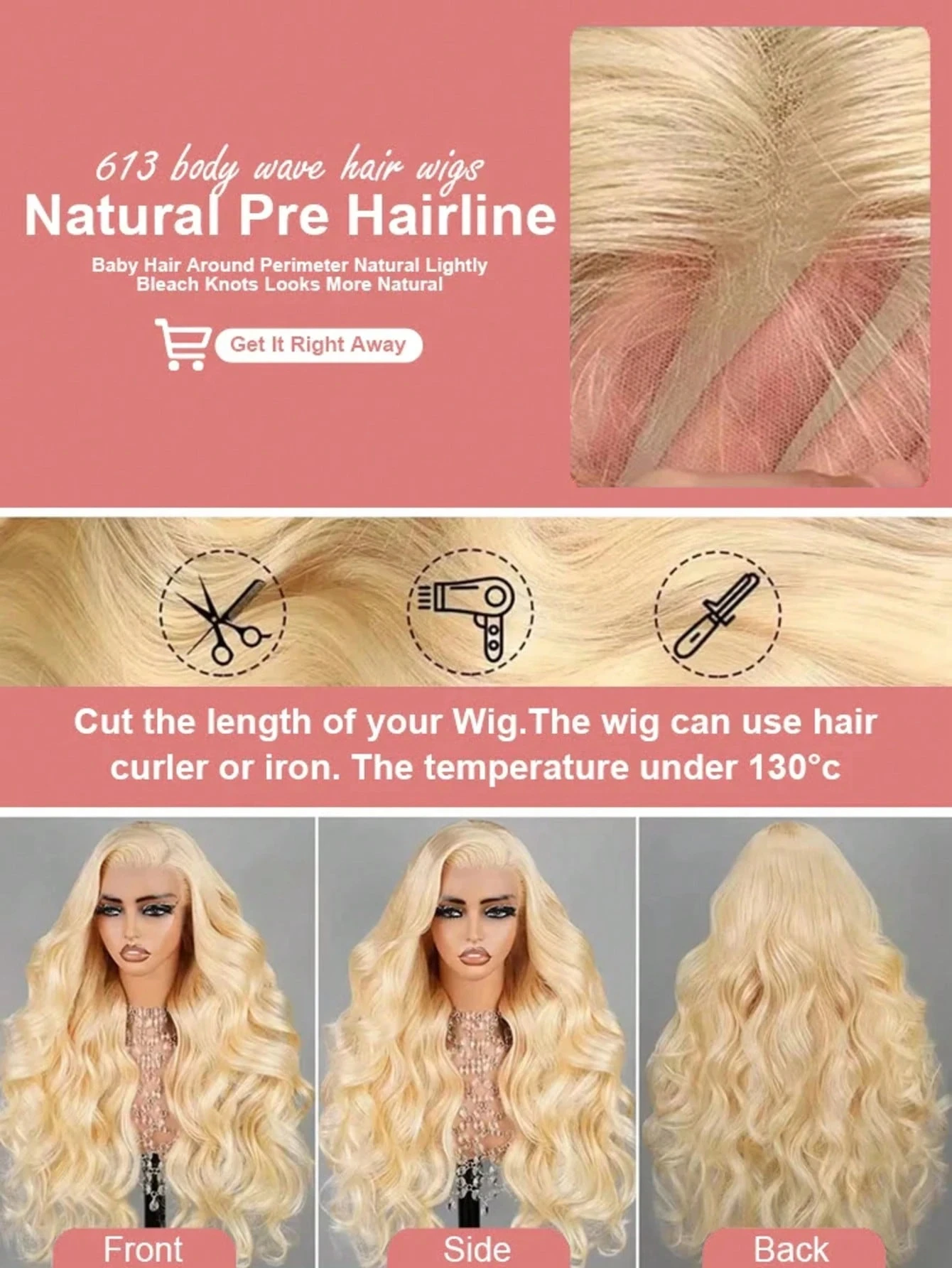 613 Human Hair Wig 13x6 Hd Lace Frontal 40 Inch Blonde Human Hair Wig 200 Density Pre Plucked BrazilianBody Wave Lace Front Wigs image 5