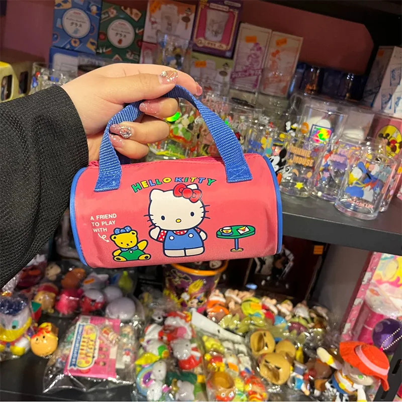 Sanrio Anime Hellokitty Cosmetic Bag New Girls Travel Portable Toiletry Bag Makeup Stationery Storage Bag Portable Cylinder Bag