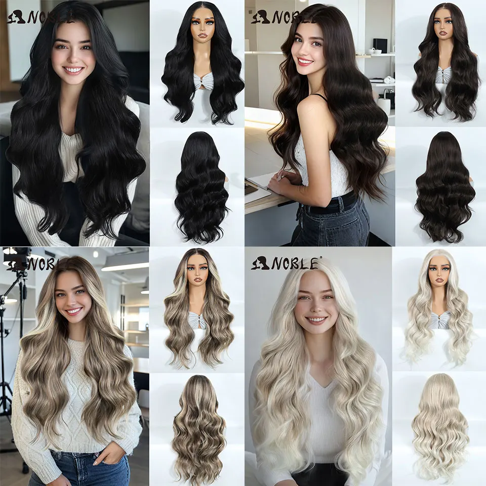 Edle, synthetische Perücken mit Spitze vorne für Damen, lange, gewellte Perücke, die einfach aufgesetzt und getragen werden kann, ohne Klebstoff, Ombré-Braun, 6x4, vorgezupfte und vorgekämmte Spitze. – Detail 3