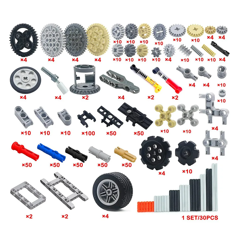 MOC Gears Technology Building Blocks Parts Assembled Wheel/Suspension Arm/Cross shaft/Pin Connect Model Bricks Toys Accessory