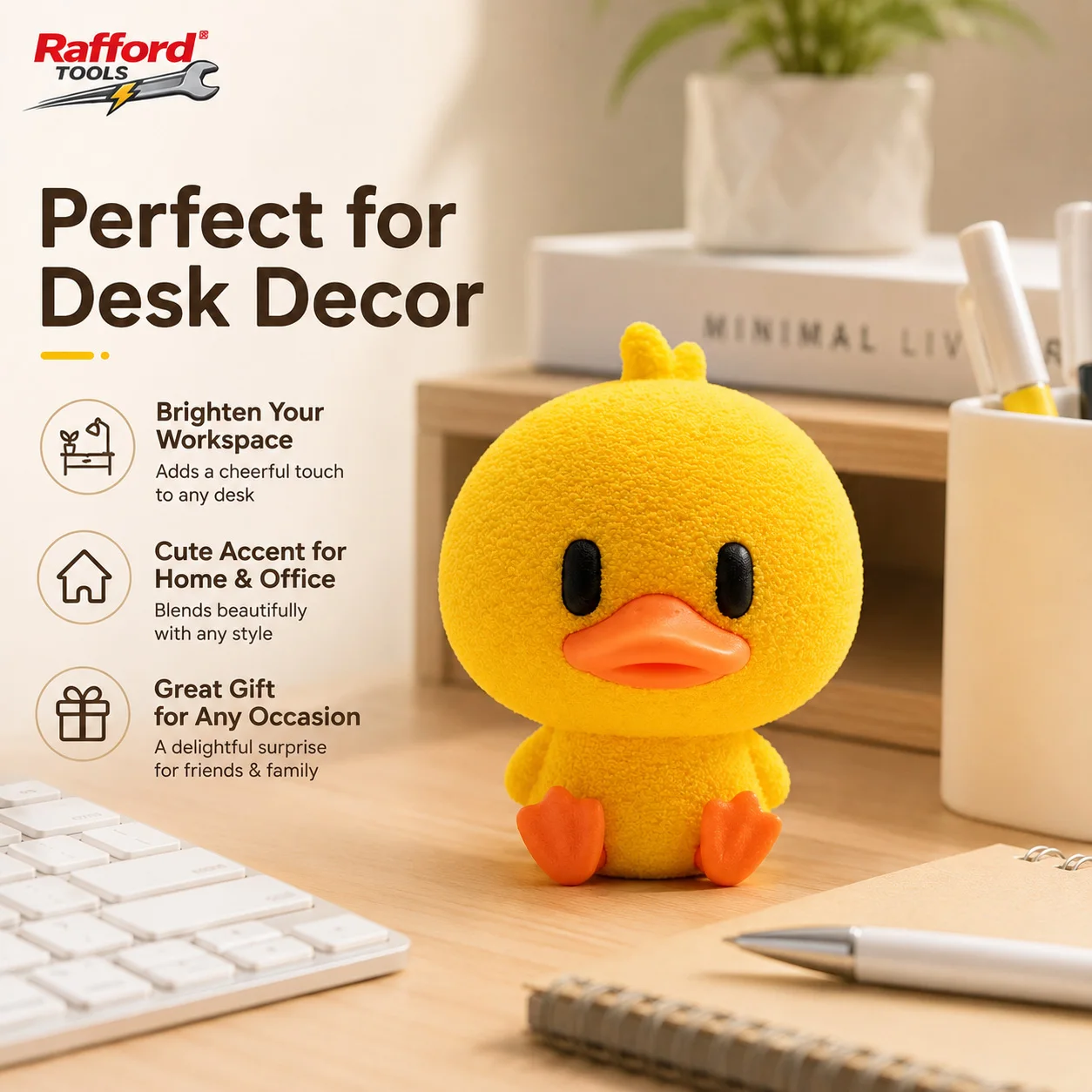 Rafford Cute Yellow Duck Figurine with Black Display Box, Adorable Desktop Ornament for Home Office Shelf Decor and Gifts