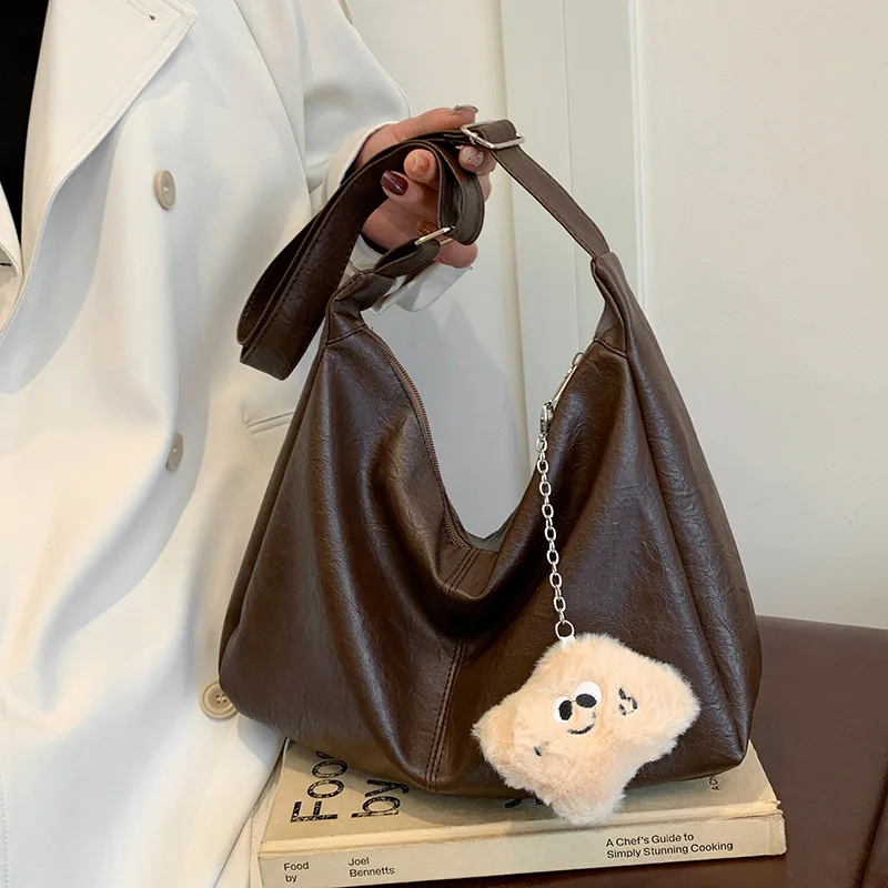 

Женская сумка через плечо с напуском, сумка через плечо из искусственной кожи большой емкости, стильный кошелек под мышками в стиле ретро