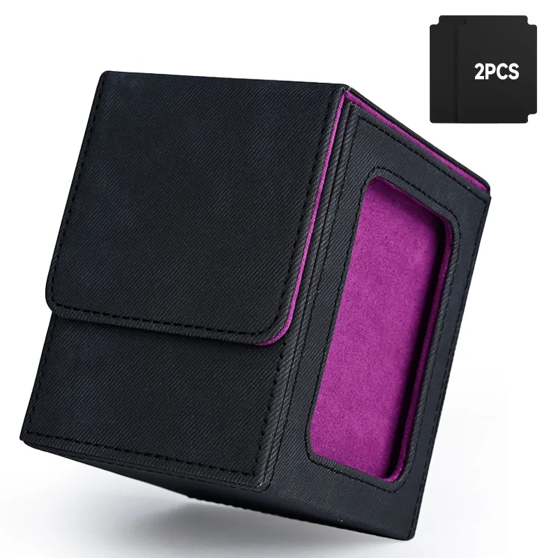 Card Deck Box with Dispaly Window, Holds 100+ Double-Sleeved Cards,Closure PU Leather Card Box Fits for TCG Card with 2 Dividers