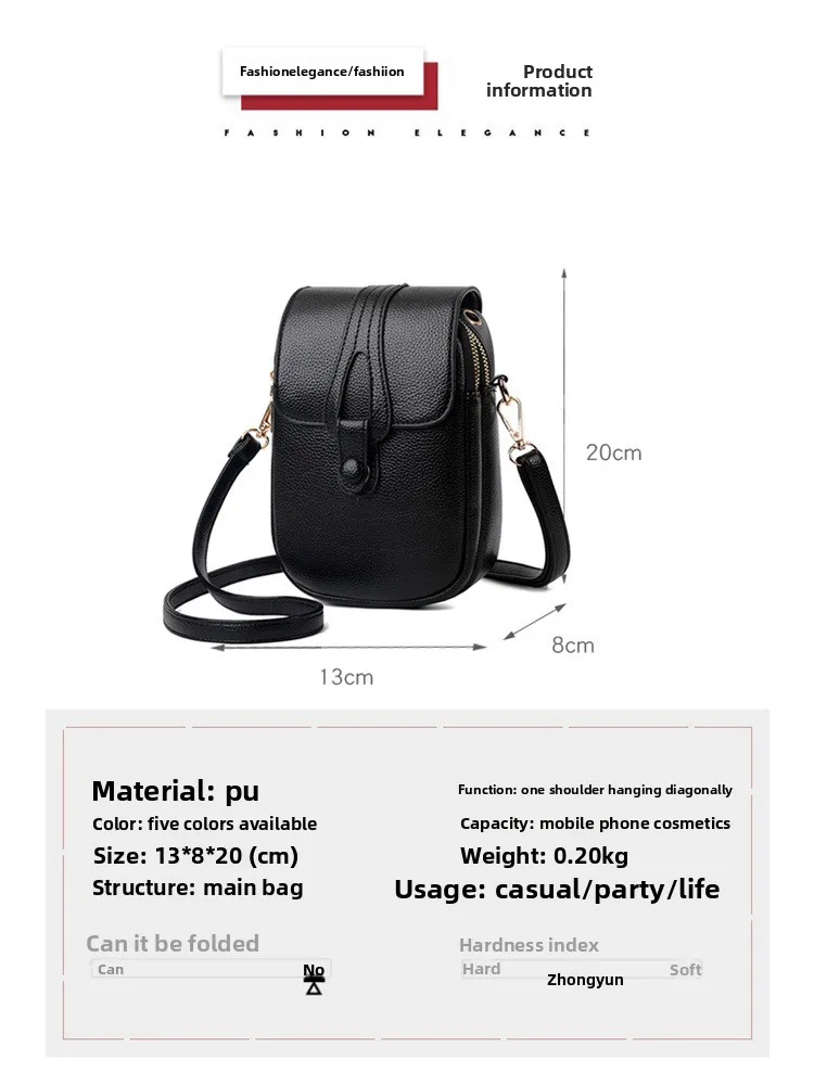 Mini-Multifunktions-Umhängetasche aus Leder für Handy/Sport, Cross-Taschen mit Kopfhöreranschluss, mehrlagige Damentasche mit Abdeckung – Detail 16
