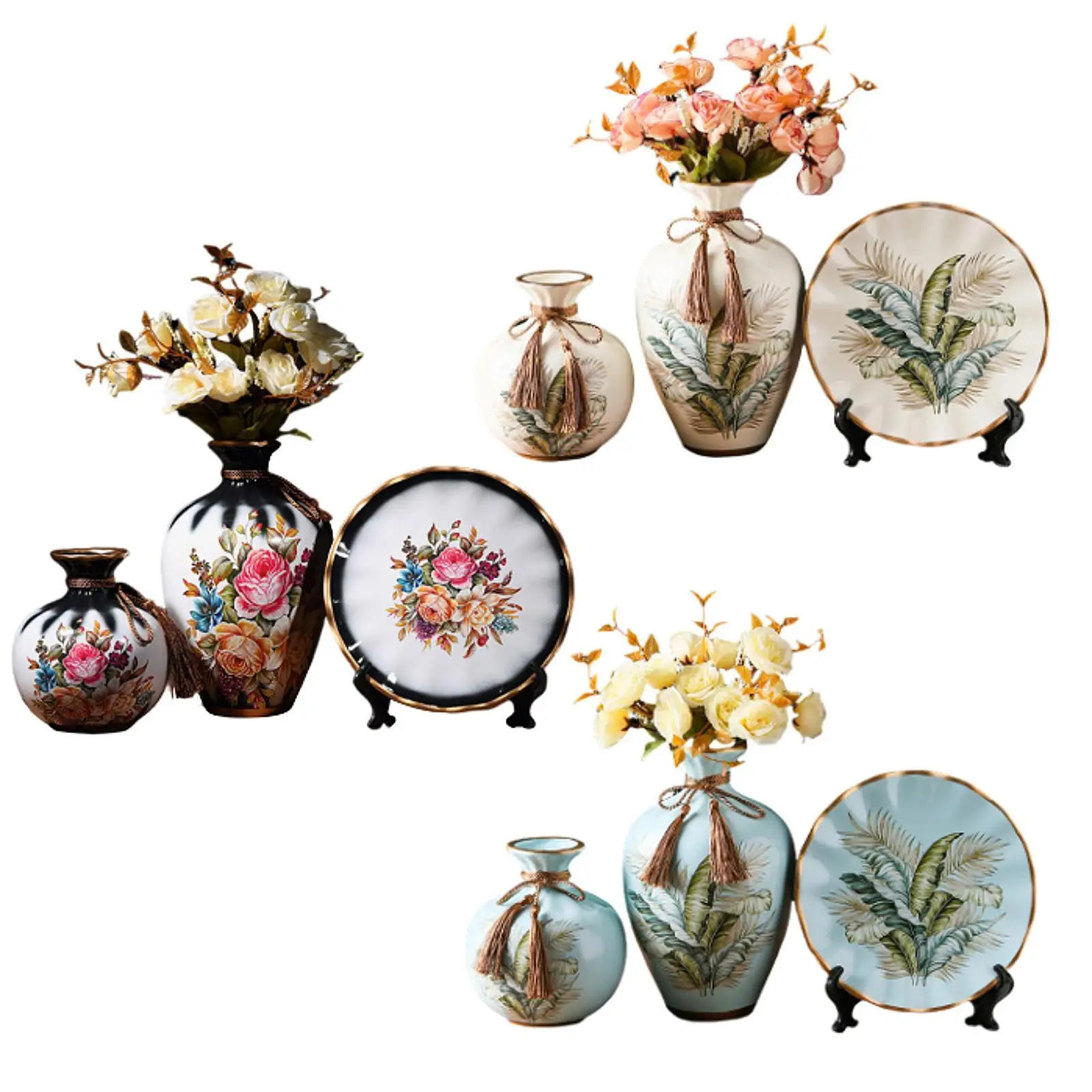 

Ceramic Flower Vase Set Boho with Round Tray for Indoor Farmhouse Decoration