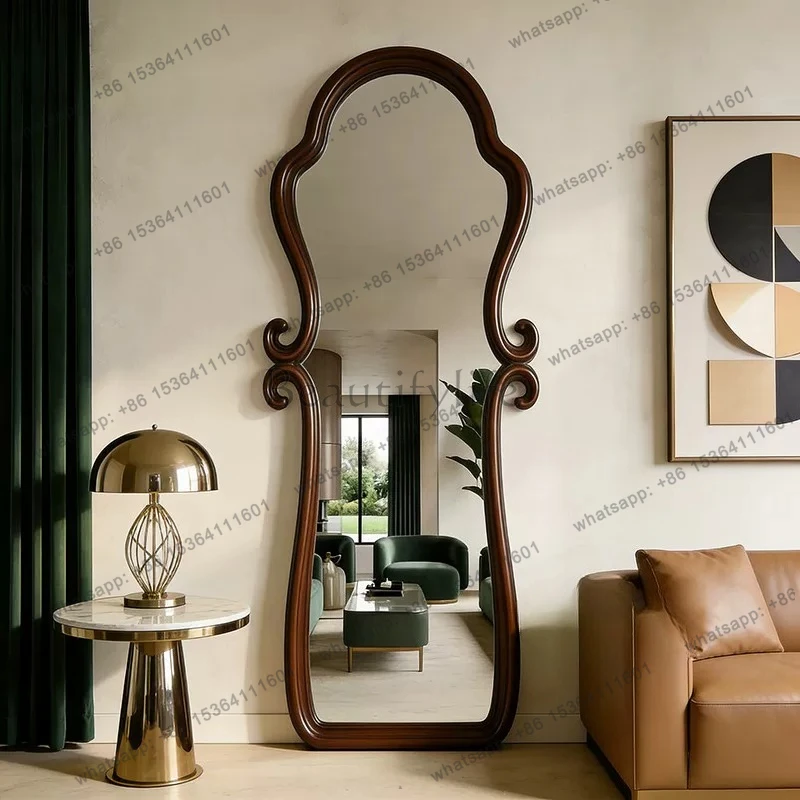 

Retro American special-shaped floor-to-ceiling full-length mirror living room new Chinese wall-mounted full-length mirror