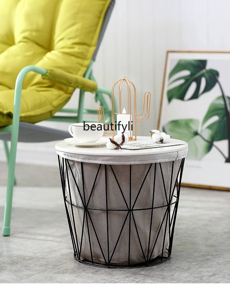 

x1zqNordic Iron Side Table Small Coffee Table Small round Corner Table Bedside Storage Basket Storage Basket