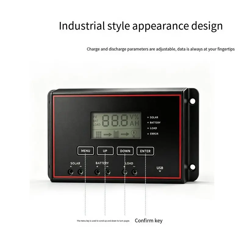 AT43-Solar Charge Controller 20A LCD Screen Display 12V/24V Battery Photovoltaic Panel 20A Charge/Discharge Control Unit