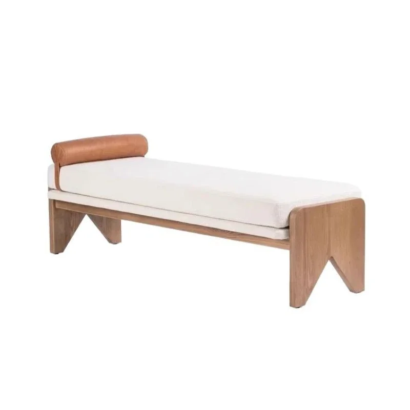 Simple new Chinese-style home sofa stool, Nordic homestay home solid wood strip at the end of the bed