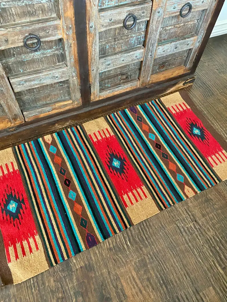 Gold Multi Colored Aztec Flannel Floor Rug Tribal Southwestern Throw Kilim Boho Western Carpet For Bedroom Living Room