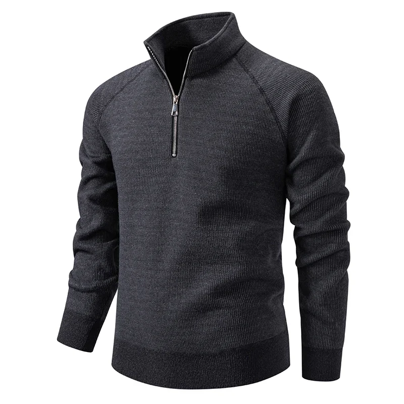 Pull tricoté à col montant pour homme, couleur unie, épais, demi-fermeture éclair, chaud, intelligent, décontracté, mode automne hiver