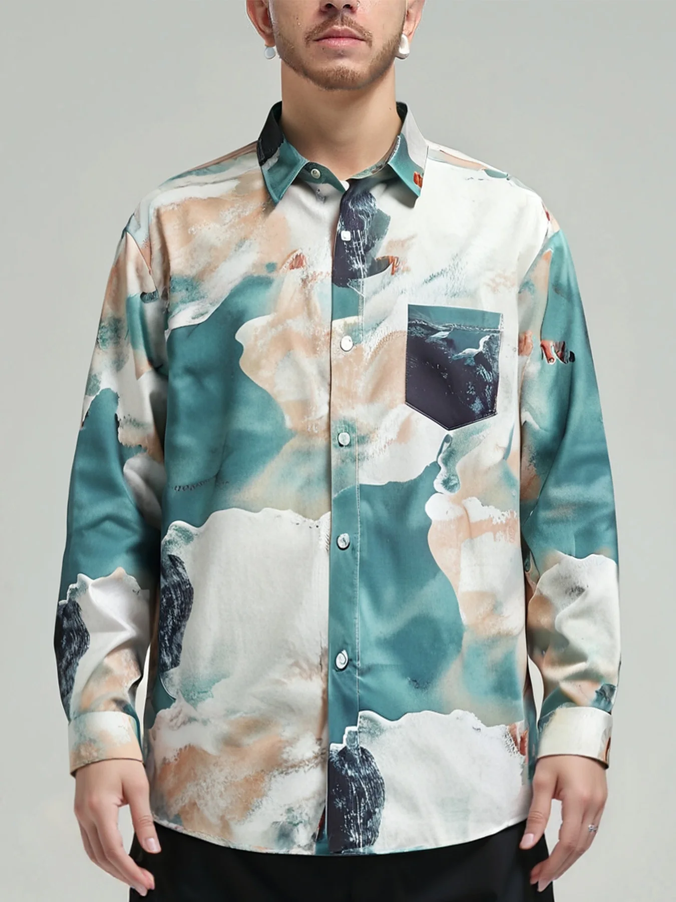

Sycpman Retro Irregular Tie Dye Printed Long Sleeve Shirts for Men and Women Autumn Loose Casual Hawaiian Style Shirt