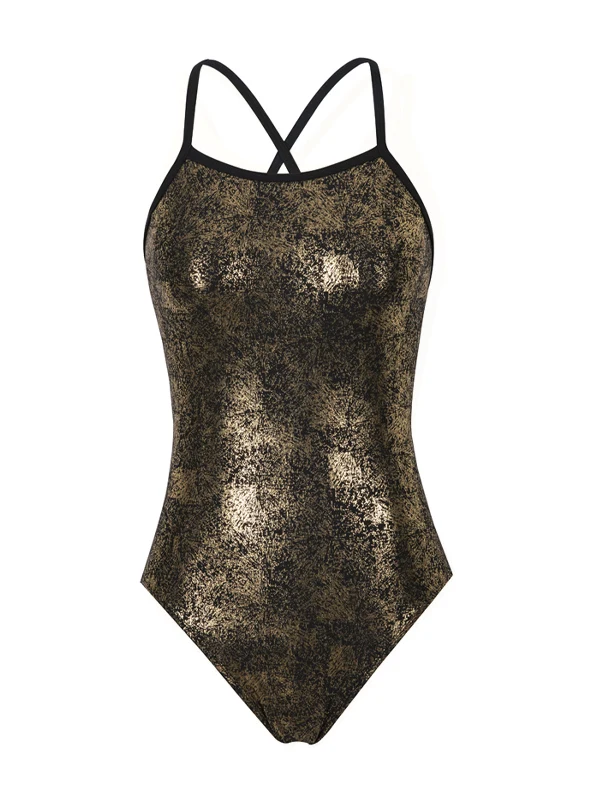 

2025 Faionable Laser Cut Bla Gold Speed Suit Women's One-Piece Slimming Sexy Bal Surfing Swimsuit Mid-Split