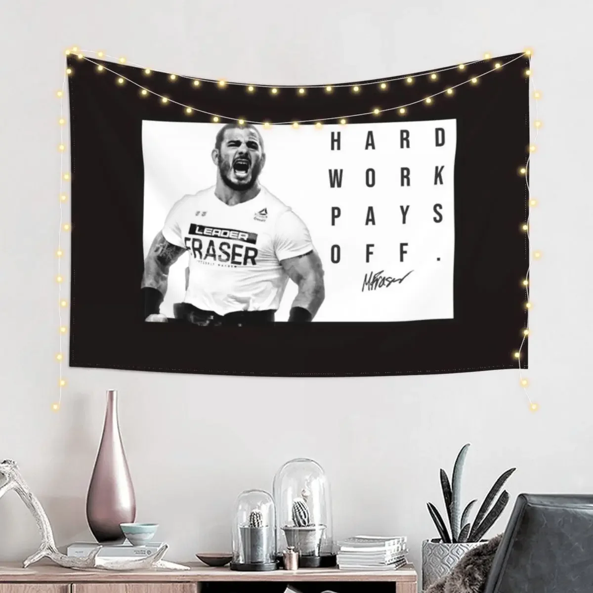 Mat Fraser - CrossFit Games - Hard Work Pays Off - New HWPO Poster Black & White Tapestry Decoration Bedroom Tapestry