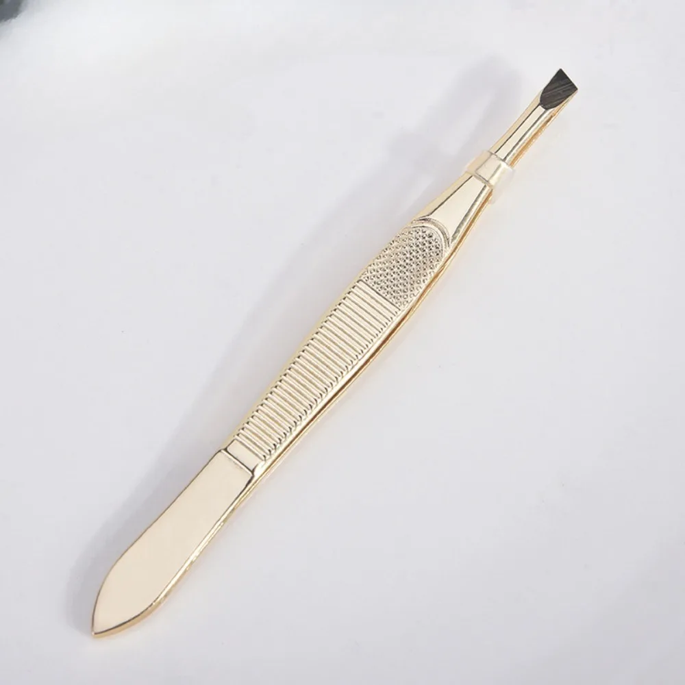 Pinzas para cejas de acero inoxidable dorado, con estilos planos y oblicuos, pinzas para desplumar cejas y barba, herramientas