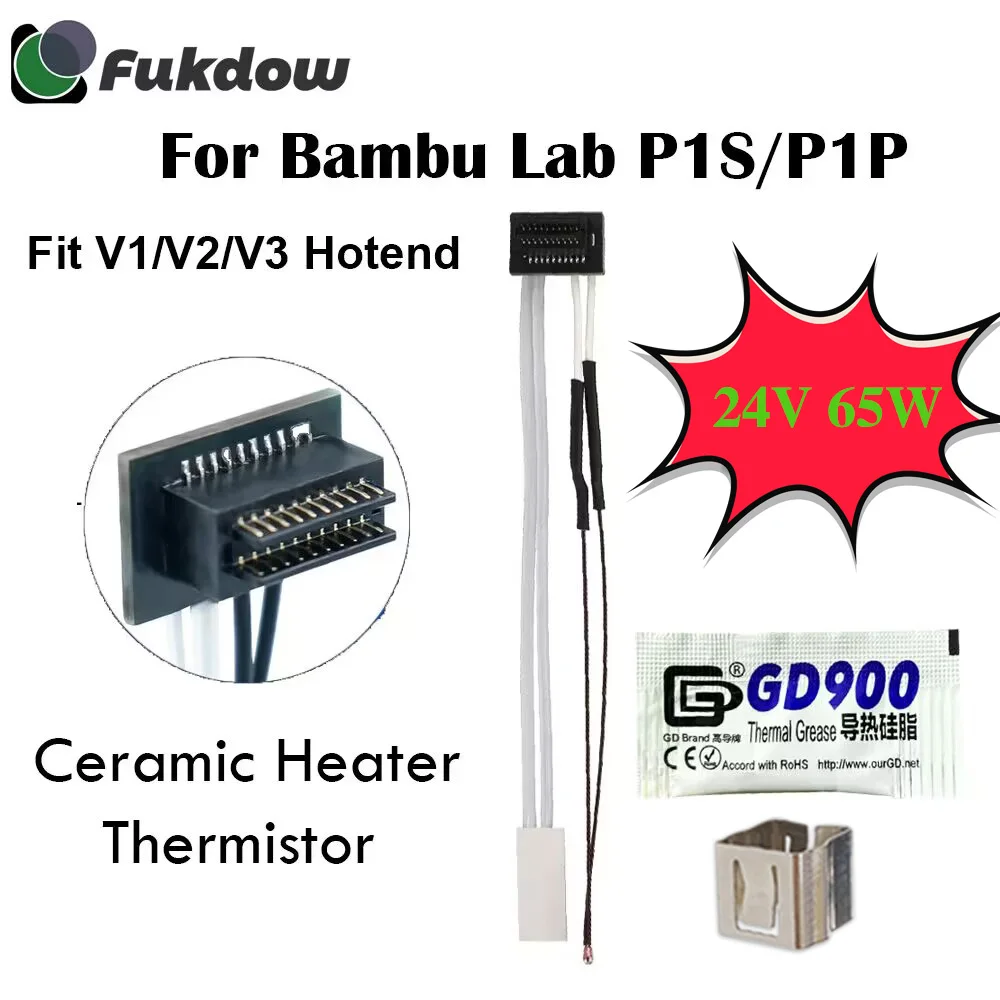 24V 65W Heating Tube For bamboo lab P1s P1P Ceramic Cartridge Thermistor For Bambulab P1S V2.0 V3.0 V1.0 Heater 3D Printer Parts