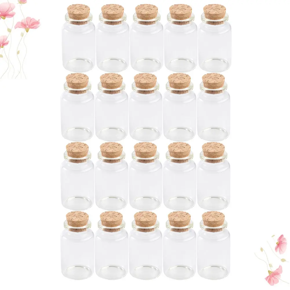 20Pcs Glass Bottles Mini Corked Wish Jars Portable Storage Bottles DIY Gift Decoration Party Office 30x70mm 30ml