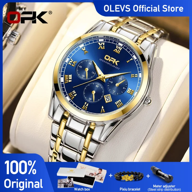 OPK 8119  Men\'s Watches Simple Casual Original Quartz Watches For Man Stainleess Steel Waterproof  Luminous Chronograph Date