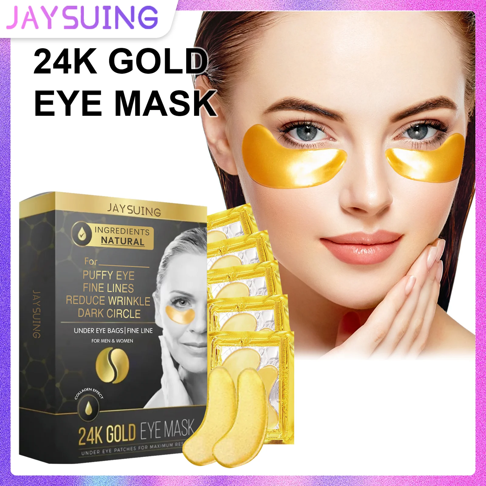 رقع عين الكولاجين الذهبية عيار 24 قيراط تقلل الخطوط الدقيقة ويزيل الانتفاخ والهالات السوداء وشدها ومنطقة العين الحساسة