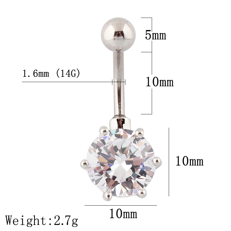 Belly button ring basic model 14G 10mm stainless steel rod Simple Body Piercing Nickel-free Fashion jewelry Navel bar