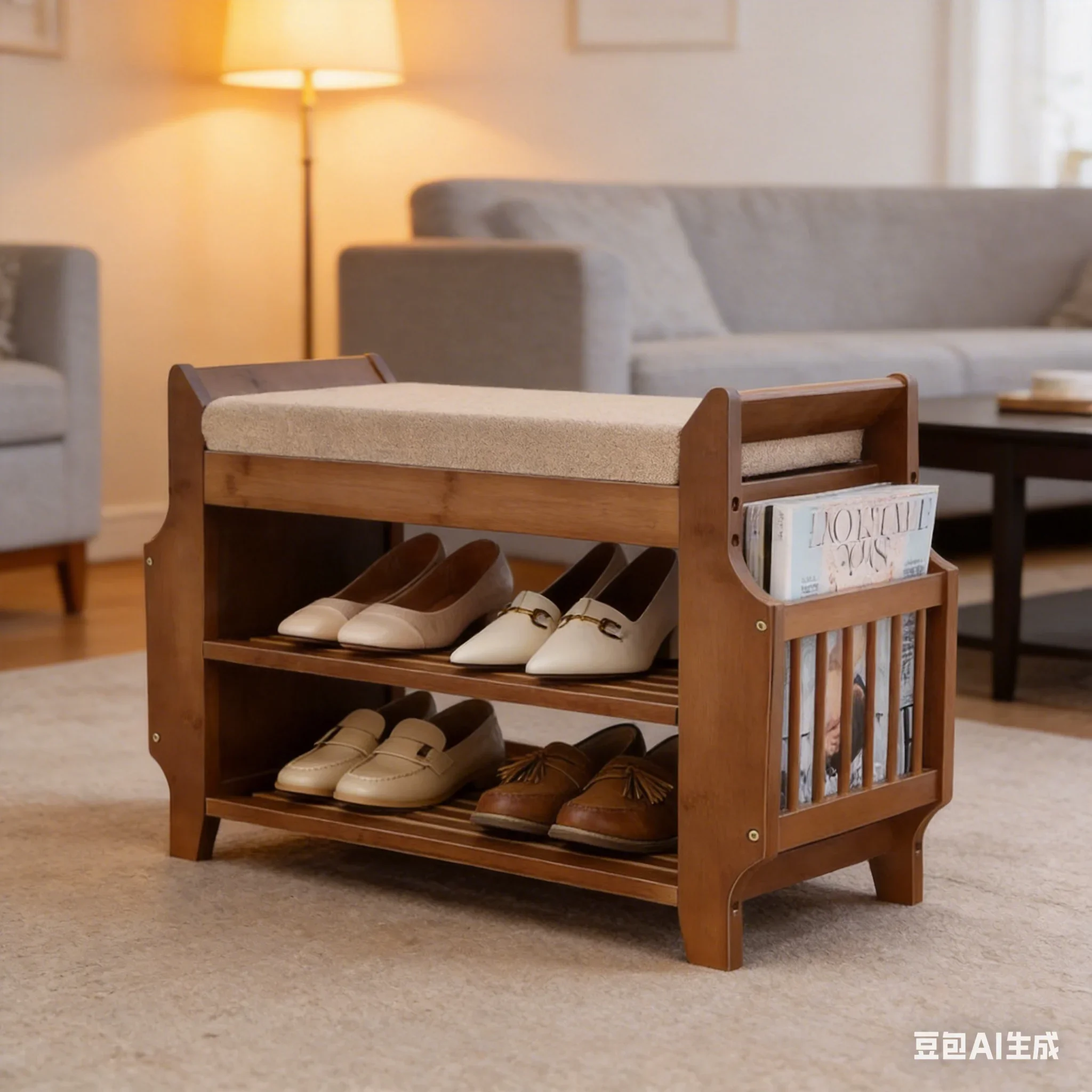 AOLIVIYA Entryway Shoe Rack With Seat Simple Shoe Changing Bench Cushioned Entrance Shoe Stool Space Saving Nordic B835194