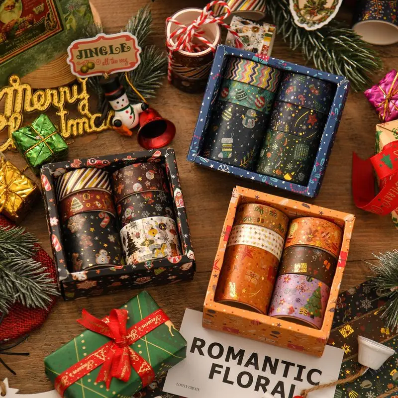 Zestaw 6 rolek taśm świątecznych dla dzieci - Kreatywna taśma dekoracyjna z motywami kreskówkowymi do rękodzieła, torebek papierowych, scrapbookingu i dekoracji świątecznych