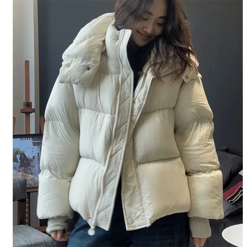 Short Parkas Women Streetwear Cropped Down Coat Korean Sweet Puffer Jacket Winter Solid Casual All Match Cotton Padded Outwear