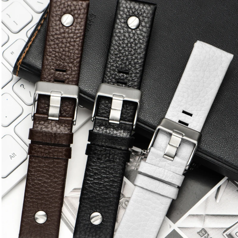 สายนาฬิกาหนังแท้สำหรับดีเซลหมุด Dz4323 1657 4318 DZ7312 DZ7257ผู้ชายสีขาวสีน้ำตาลสีดำสร้อยข้อมือ24 26 28 30