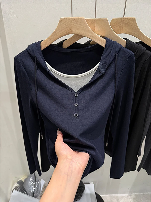 Chic Ladies' Long Sleeve Hoodie T-Shirt Base Shirt Spring Autumn Winter New Style Inner Wear Top Fashionable Small Shirt