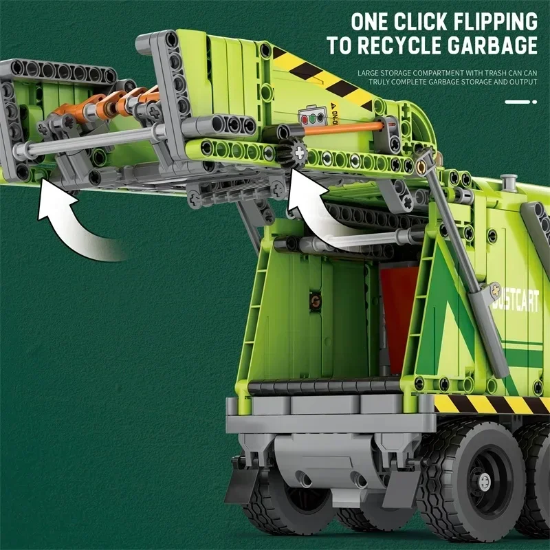 1468PCS Compressed Garbage Truck Building Blocks City Sanitation Technical Remote Control Car Bricks Toy For Kids Christmas Gift