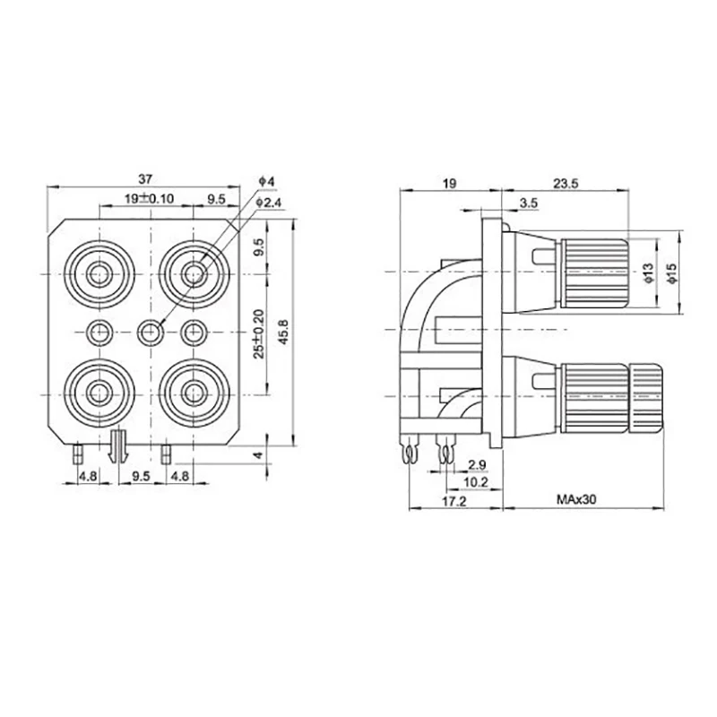 FLJR 2 buah colokan pisang eksternal 4Pin Amplifier Speaker kawat klip soket Terminal WP4-10