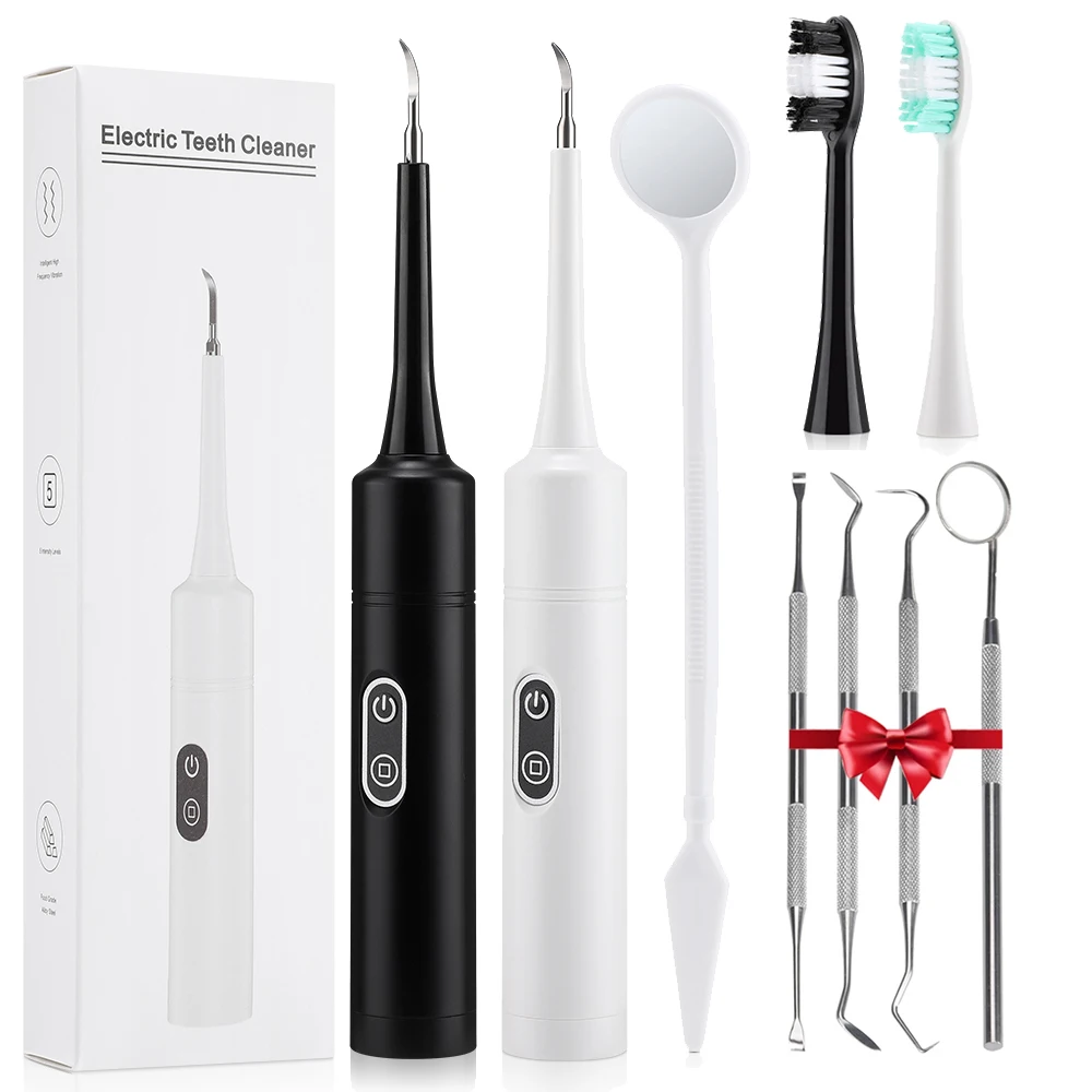 2 In 1 Electric Tooth Cleaner Dental Scaler Rechargeable Toothbrush 5 Cleaning Modes Plaque Tartar Calculus Remover Teeth Whiten
