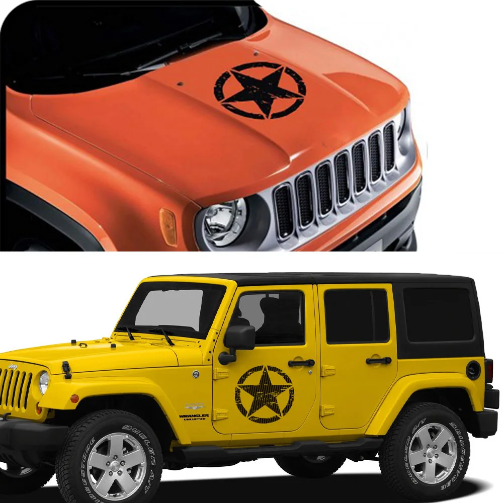 2PCS Car Hood Door Star Vinvl Stickers For Jeep Cherokee Patriot Compass Wrangler JK JL TJ YJ Renegade Trail Tuning Accessories