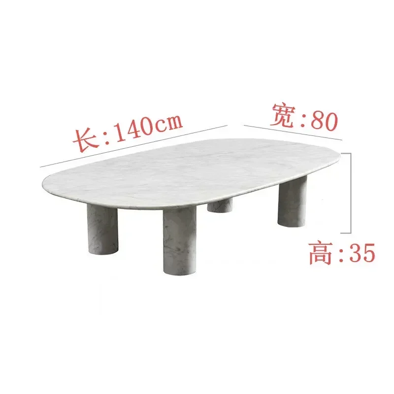 Minimalist solid pure natural marble pillar, black and white root, long oval coffee table, high sense8578