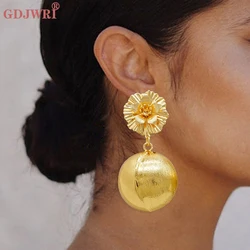 Fashion Dubai Gold Color Drop Earrings Circle Pendant High Quality Copper Earrings Retro Boho Style Jewelry For Women Girls Gift